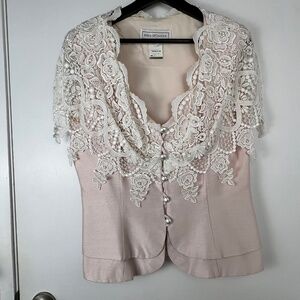 Vintage Jessica McClintock Sleeveless Crochet Lace Overlay Top sz 14 Pale Pink
